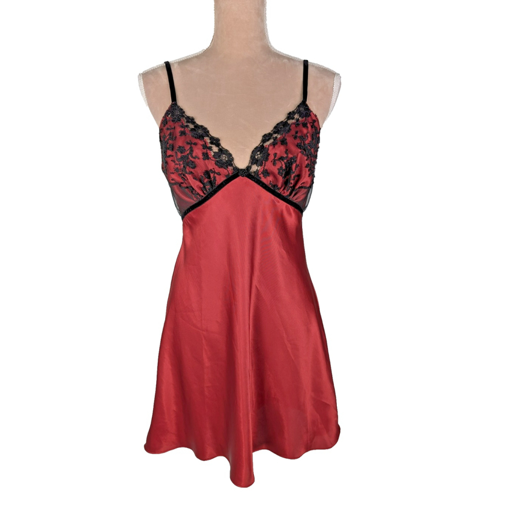 Jonquil Diane Samandi Vivienne Silky Chemise Slip Red Black Lace Negligee L